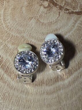 Silver-Tone Clear Crystal Halo Clip-On Earrings - Women Jewelry